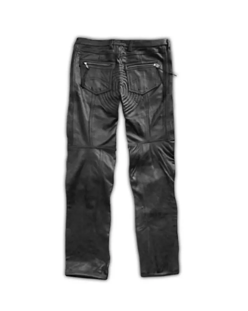 Mens Black Leather Biker Pants