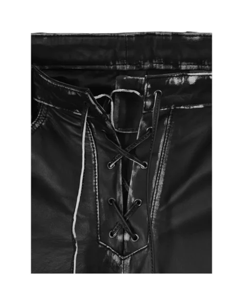 Womens Rubbed Black Leather Pants