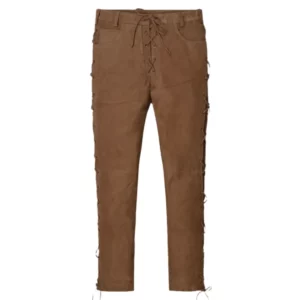 Mens Oak Brown Suede Leather Pants
