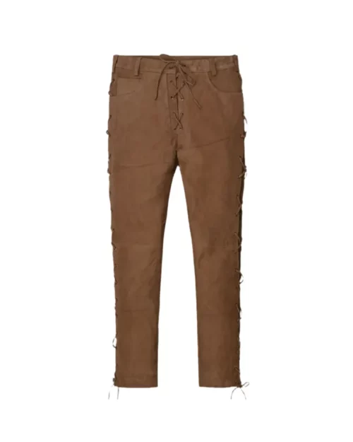 Mens Oak Brown Suede Leather Pants