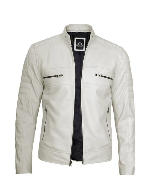 Men's Off White Cafe Racer Leather Jacket