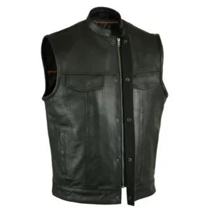 Men's Black Motorcycle Biker leather Vest