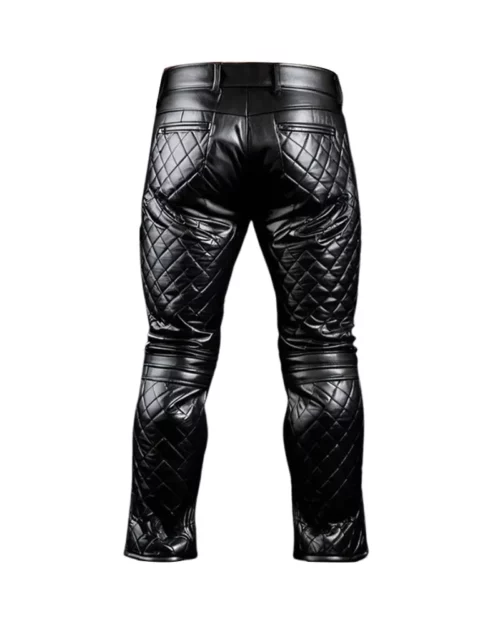 Black Quilted Leather Pant for Men