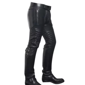 Men's Quilted Real Leather Bikers Pants