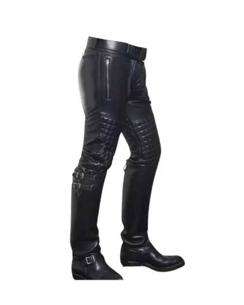 Men's Quilted Real Leather Bikers Pants