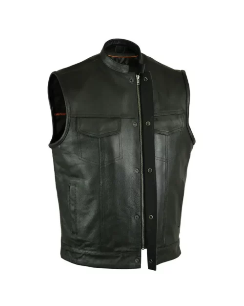 Men's Black Motorcycle Biker leather Vest