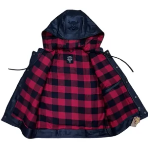 Svarog Black Leather Vest with removable hood