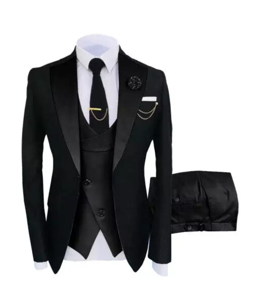Men’s Slim Fit Peak Lapel Black 3-Piece Tuxedo