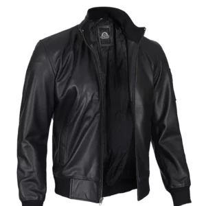Men's Black Cowhide Leather Bomber Jacket