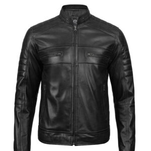 Men’s Black Lambskin Leather Cafe Racer Jacket