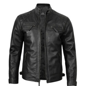Mens Black Cafe Racer Leather Jacket