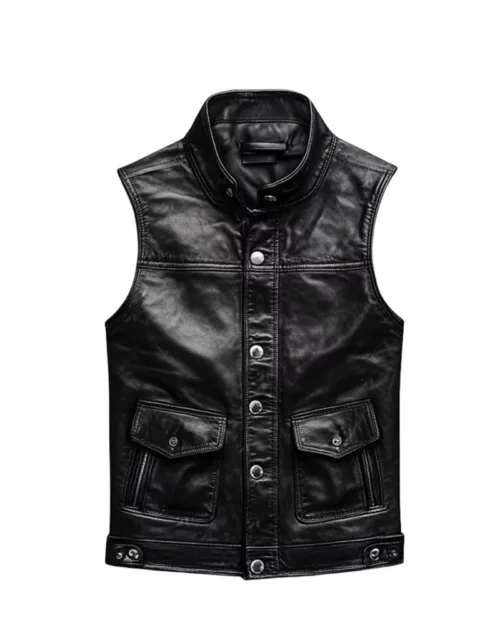 Men’s Classic Black Leather Biker Vest