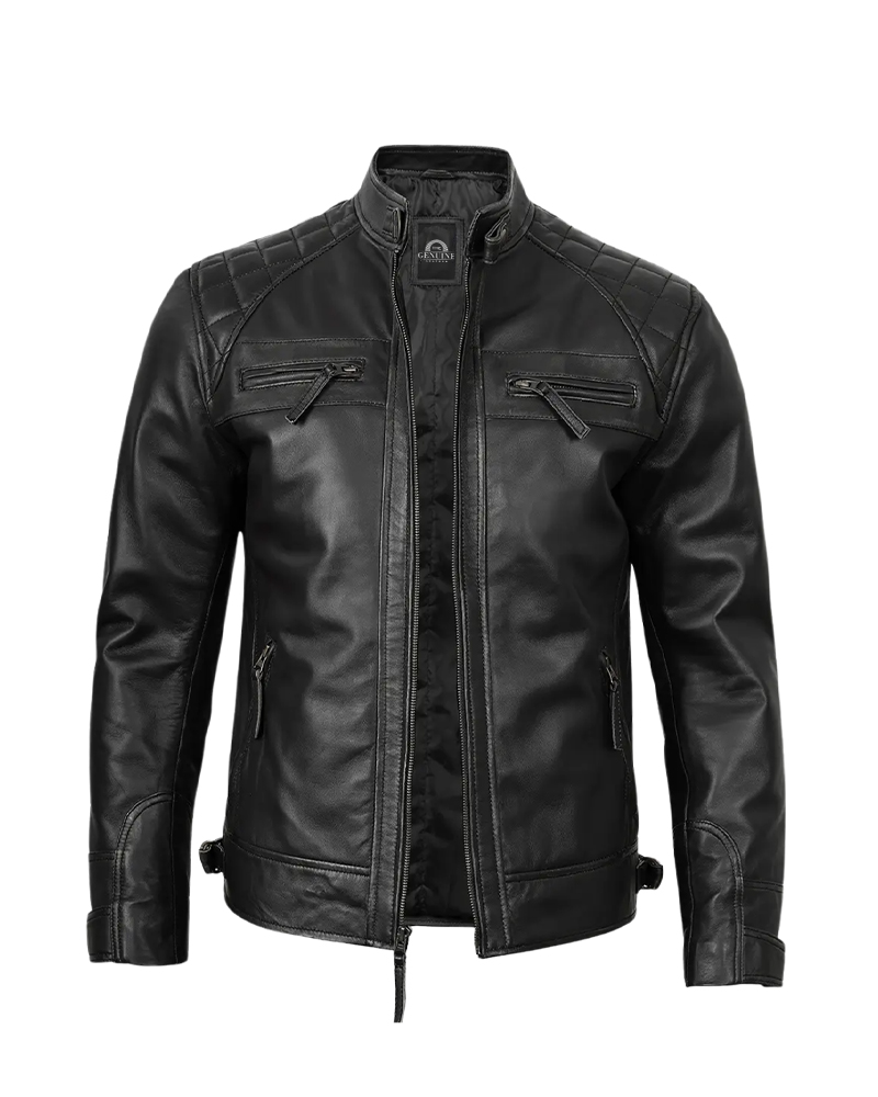 Mens Black Cafe Racer Leather Jacket