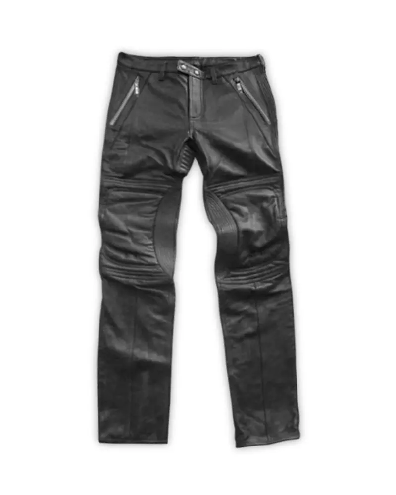 Mens Black Leather Biker Pants