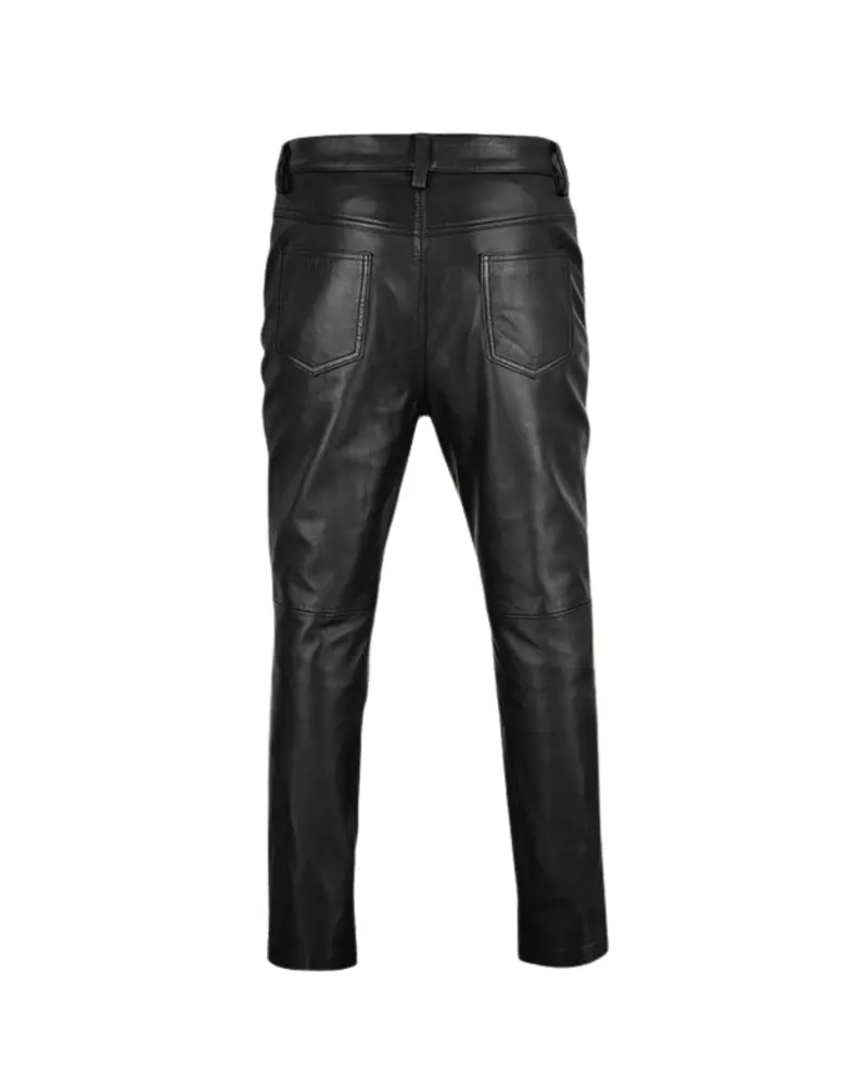 Men's Black Zipper Leather Pants