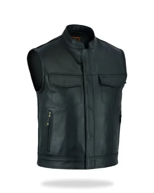 Men's Black Leather Biker Vest