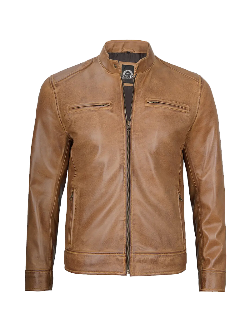 Mens Cafe Racer Camel Brown Leather Jacket