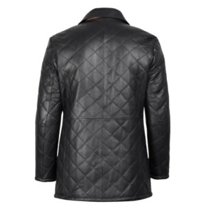 Men's Black Quilted Leather Car Coat With Brown Detailing