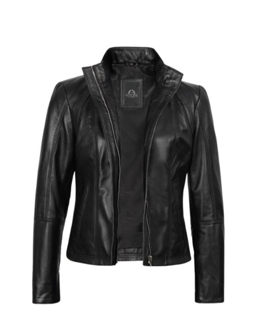 Women's Slim Fit Black Cafe Racer Leather Jacket