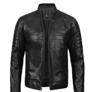 Men’s Black Lambskin Leather Cafe Racer Jacket