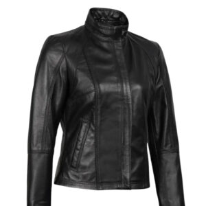 Women's Slim Fit Black Cafe Racer Leather Jacket