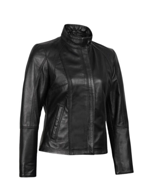 Women's Slim Fit Black Cafe Racer Leather Jacket