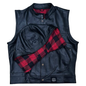 Svarog Black Leather Vest with removable hood