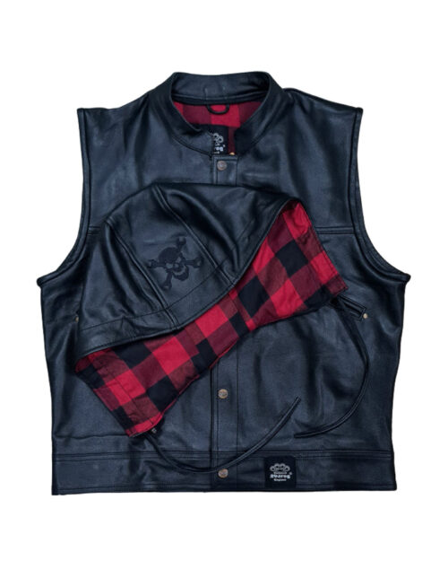 Svarog Black Leather Vest with removable hood