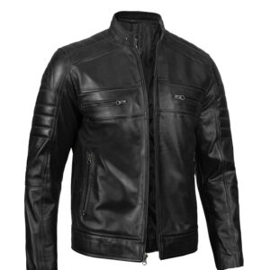 Men’s Black Lambskin Leather Cafe Racer Jacket
