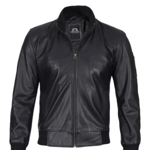 Men's Black Cowhide Leather Bomber Jacket