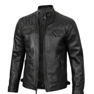 Mens Black Cafe Racer Leather Jacket