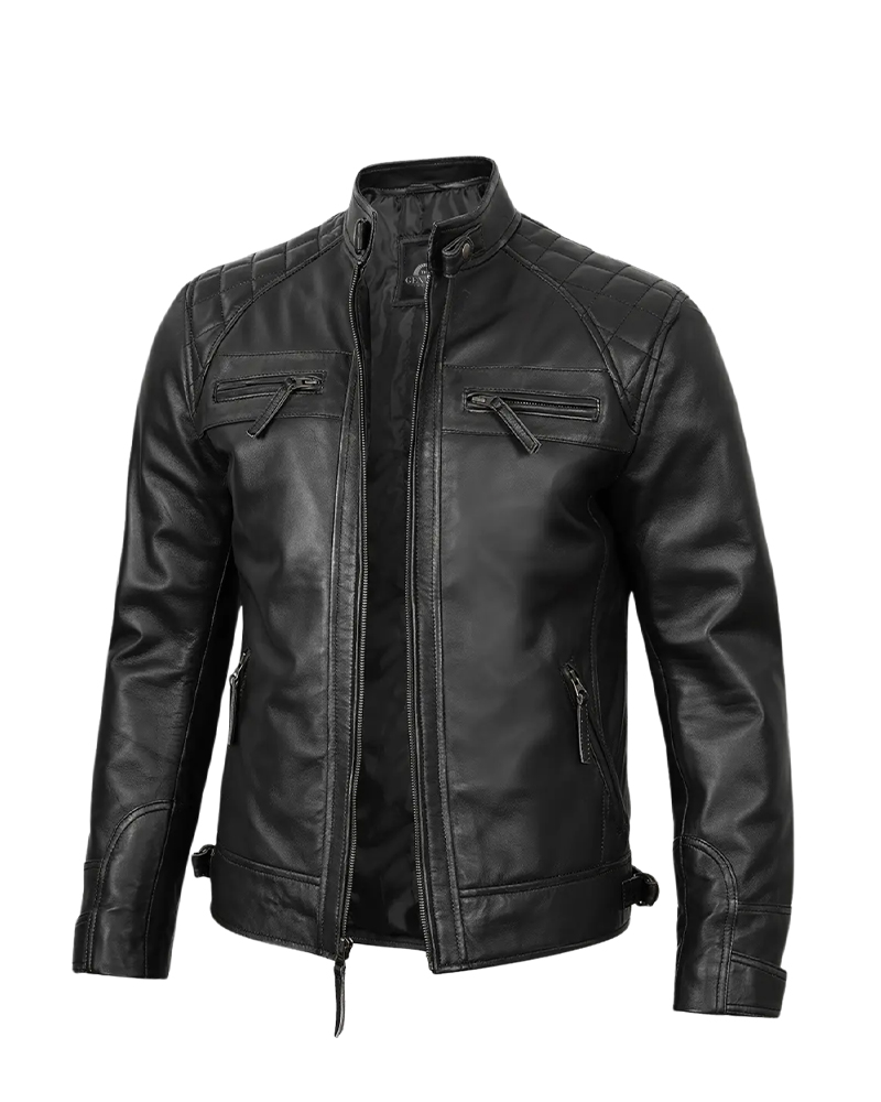 Mens Black Cafe Racer Leather Jacket