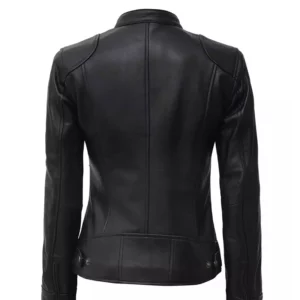 Women’s Petite Black Lambskin Moto Leather Jacket