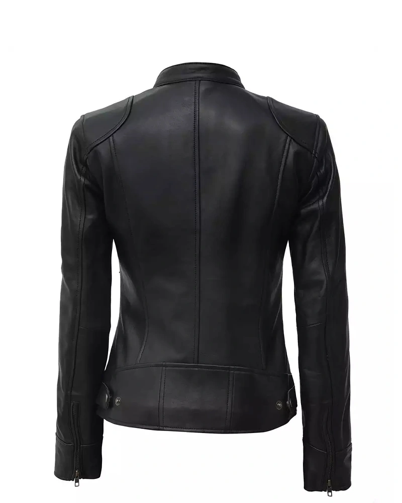 Women’s Petite Black Lambskin Moto Leather Jacket