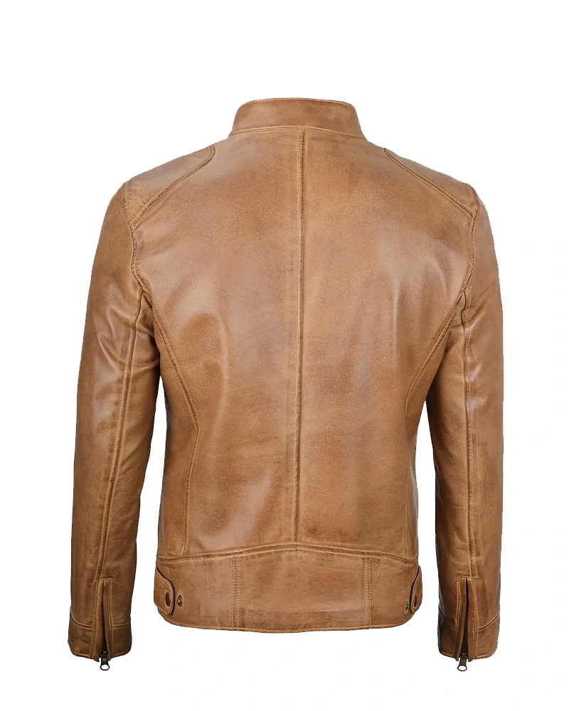 Mens Cafe Racer Camel Brown Leather Jacket
