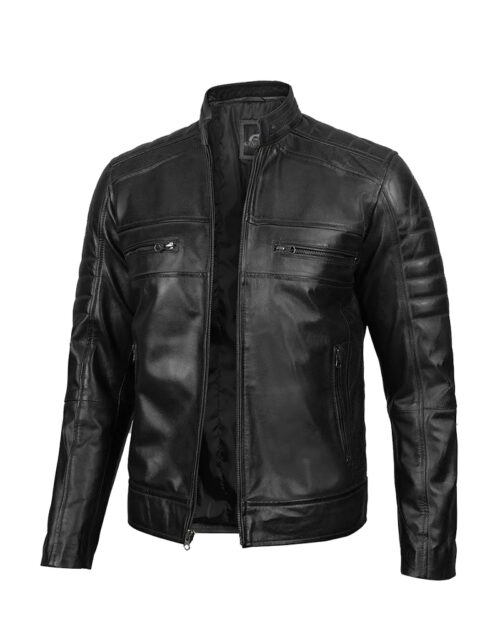 Men’s Black Lambskin Leather Cafe Racer Jacket
