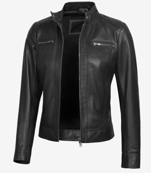 Womens Black Cafe Racer Leather Jacket