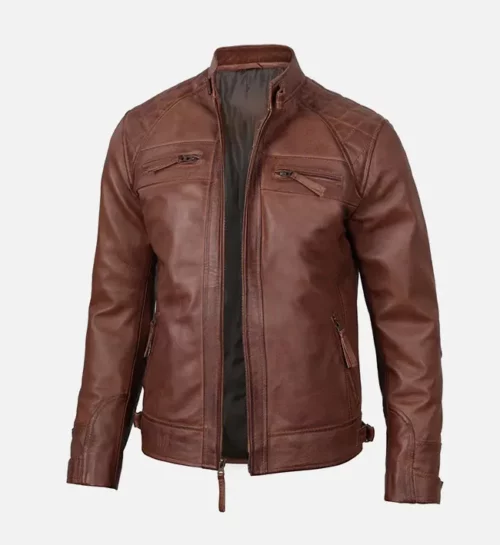 Men's Brown Leather CafeMen's Slim Fit Brown Cafe Racer Leather Jacket Racer Jacket