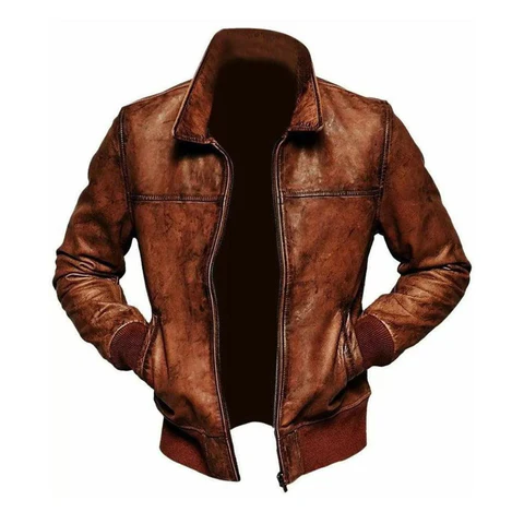 Men's Cafe Racer Wax Brown Leather Jacket