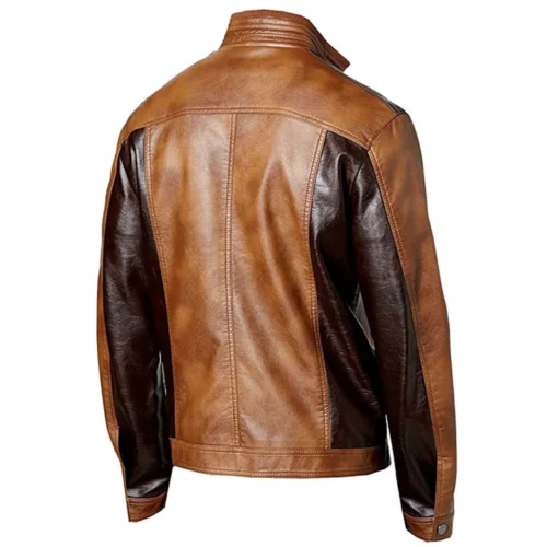 Mens Vintage Wax Tan Dark Brown Leather Jacket