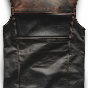 Men's Brown Black Distressed Motorcycle Leather Vest
