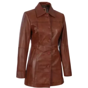 Women's Tall Shirt Collar Leather Coat