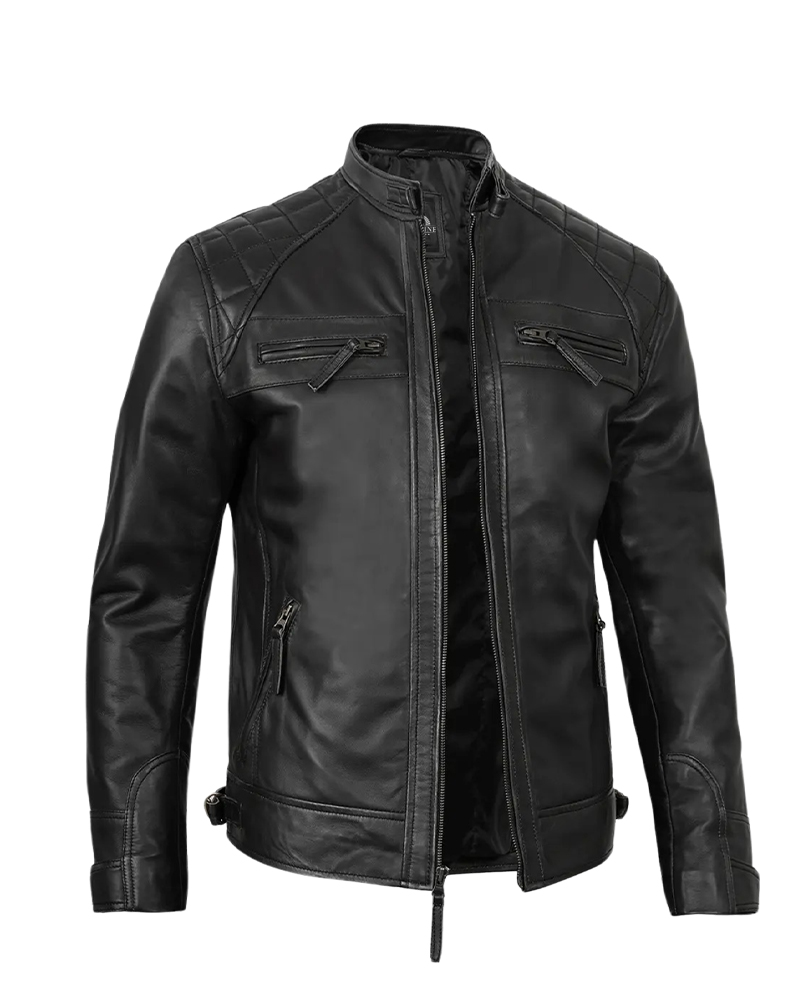 Mens Black Cafe Racer Leather Jacket