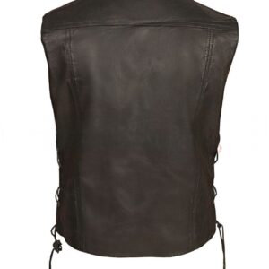 Mens Black Genuine Leather Vest with Red Lining