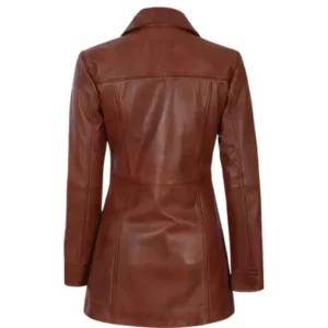 Women's Tall Shirt Collar Leather Coat