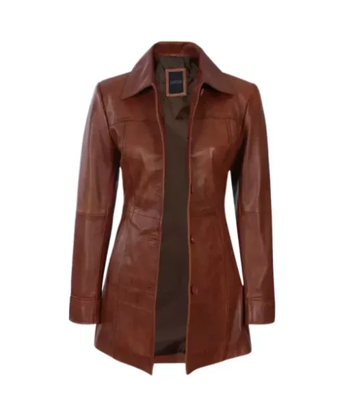 Women's Tall Shirt Collar Leather Coat