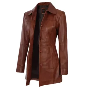 Women's Tall Shirt Collar Leather Coat