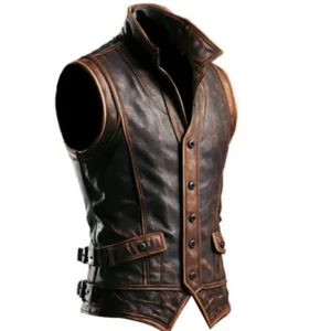 Men's Weathered Gothic Handcrafted Brown Leather Vest