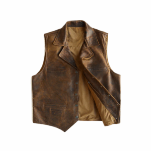 Mens Brown Sheepskin Leather Cowboy Vest