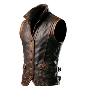 Men's Weathered Gothic Handcrafted Brown Leather Vest